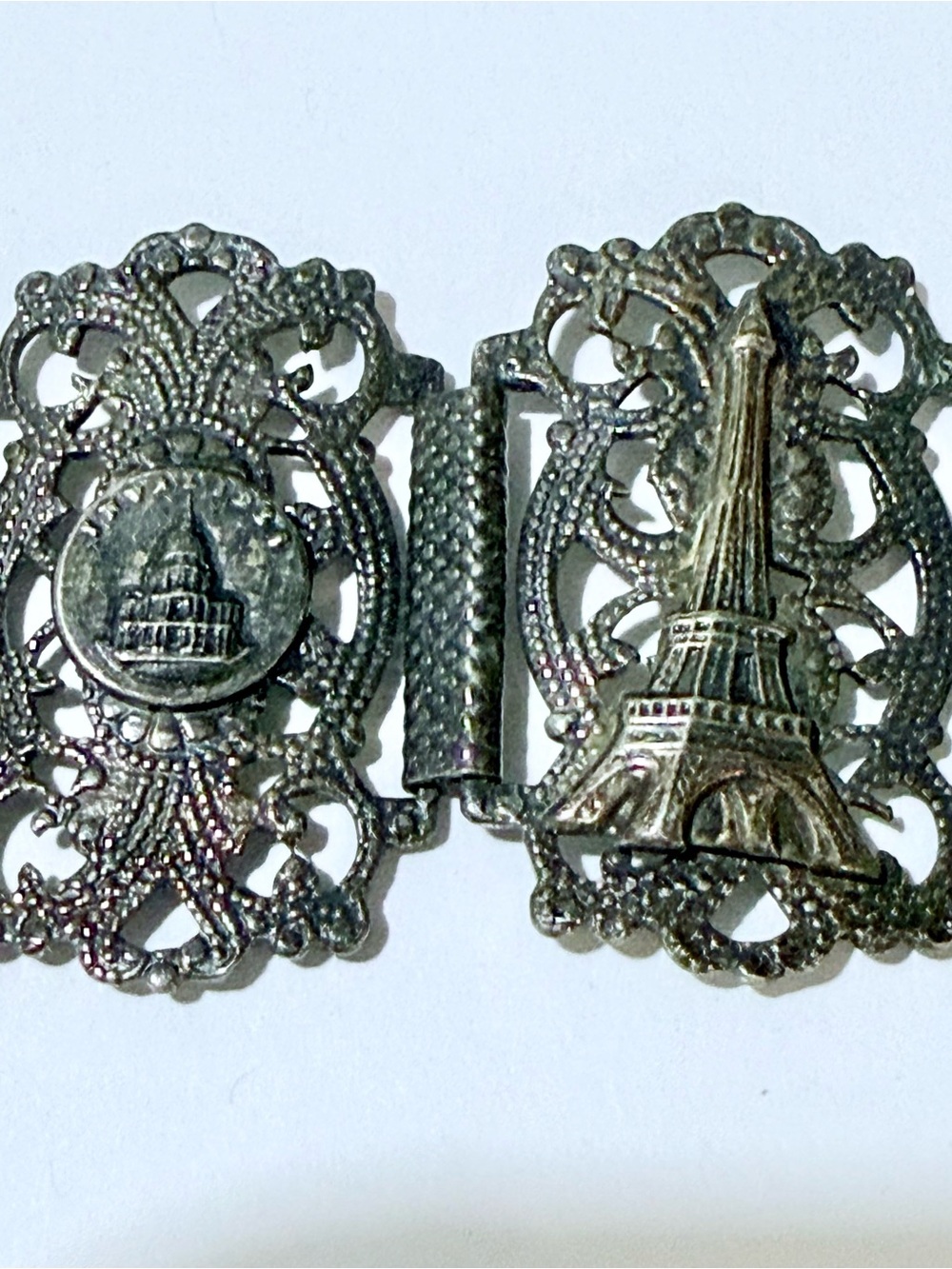 Filigrane Depose Paris Souvenir Panel Bracelet Silver Plated Antique Art Deco